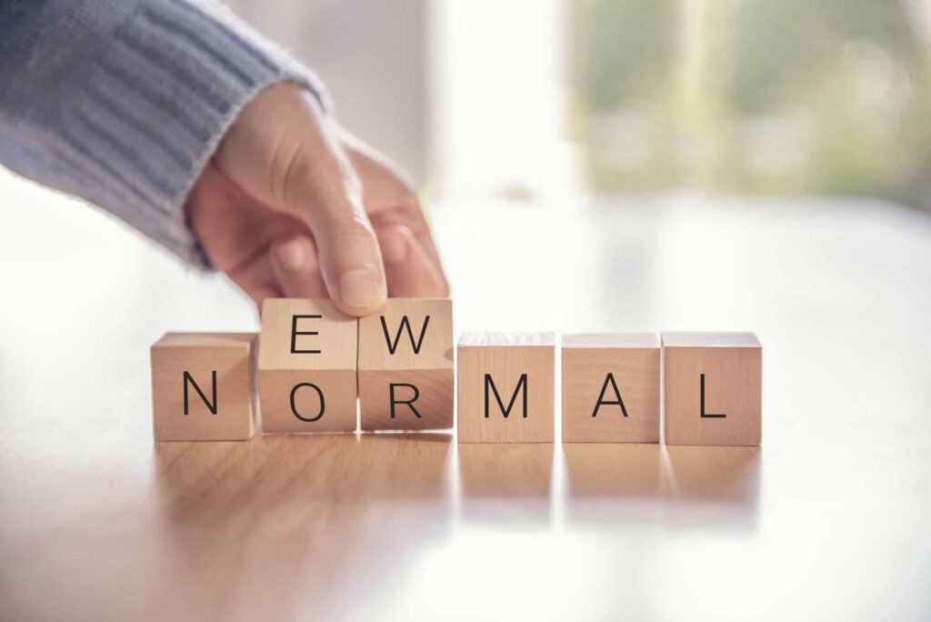 Blocks saying new normal