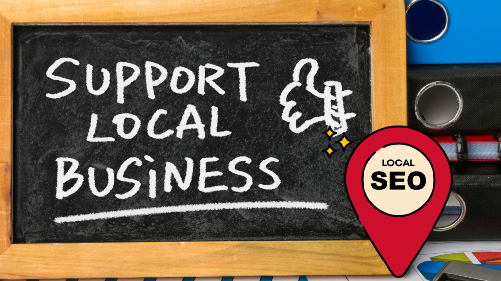 support local business text on a black board